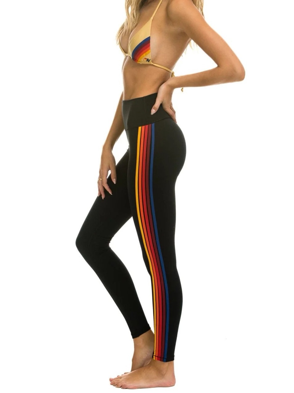 Aviator Nation Full Length 5 Stripe Leggings Black Small